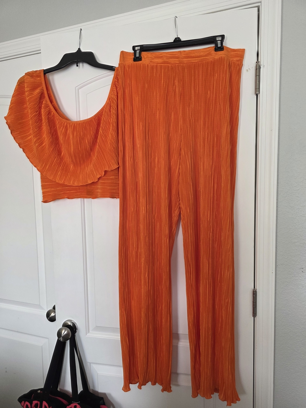 Fashion Nova Orange Pleated Wide-Leg Pants & Ruffle Crop Top Set